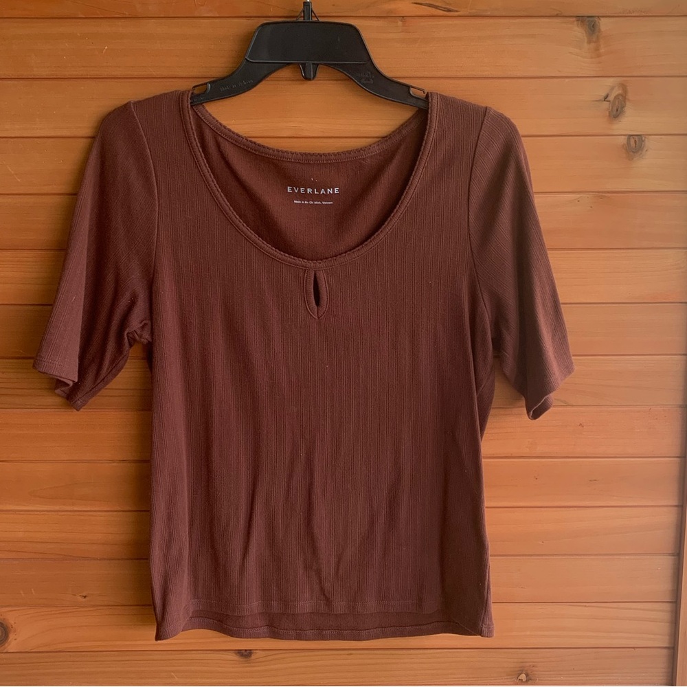 Everlane Chocolate Brown Ribbed Cotton Shirt w/Keyhole, Large